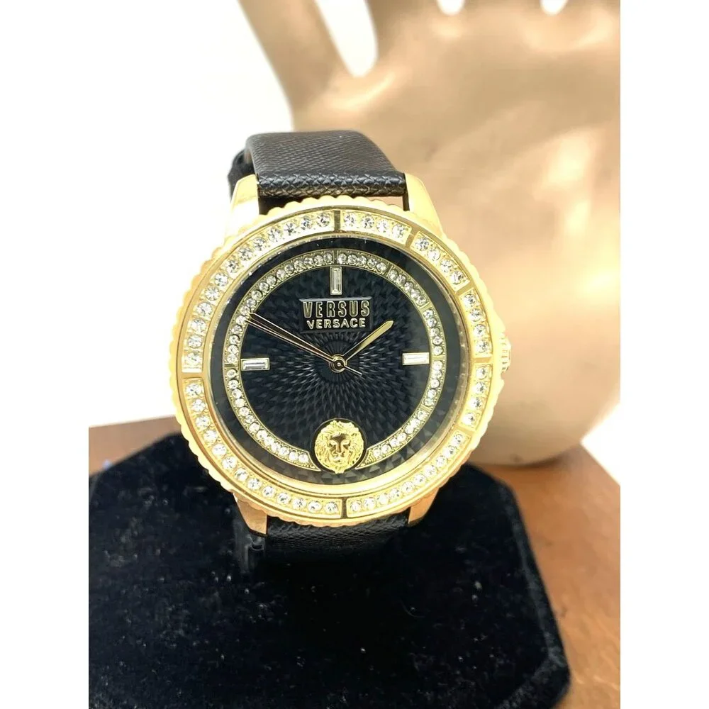 Versus by Versace Women's Watch VSPLM2521 Black Dial Gold Case Leather Band 40mm
